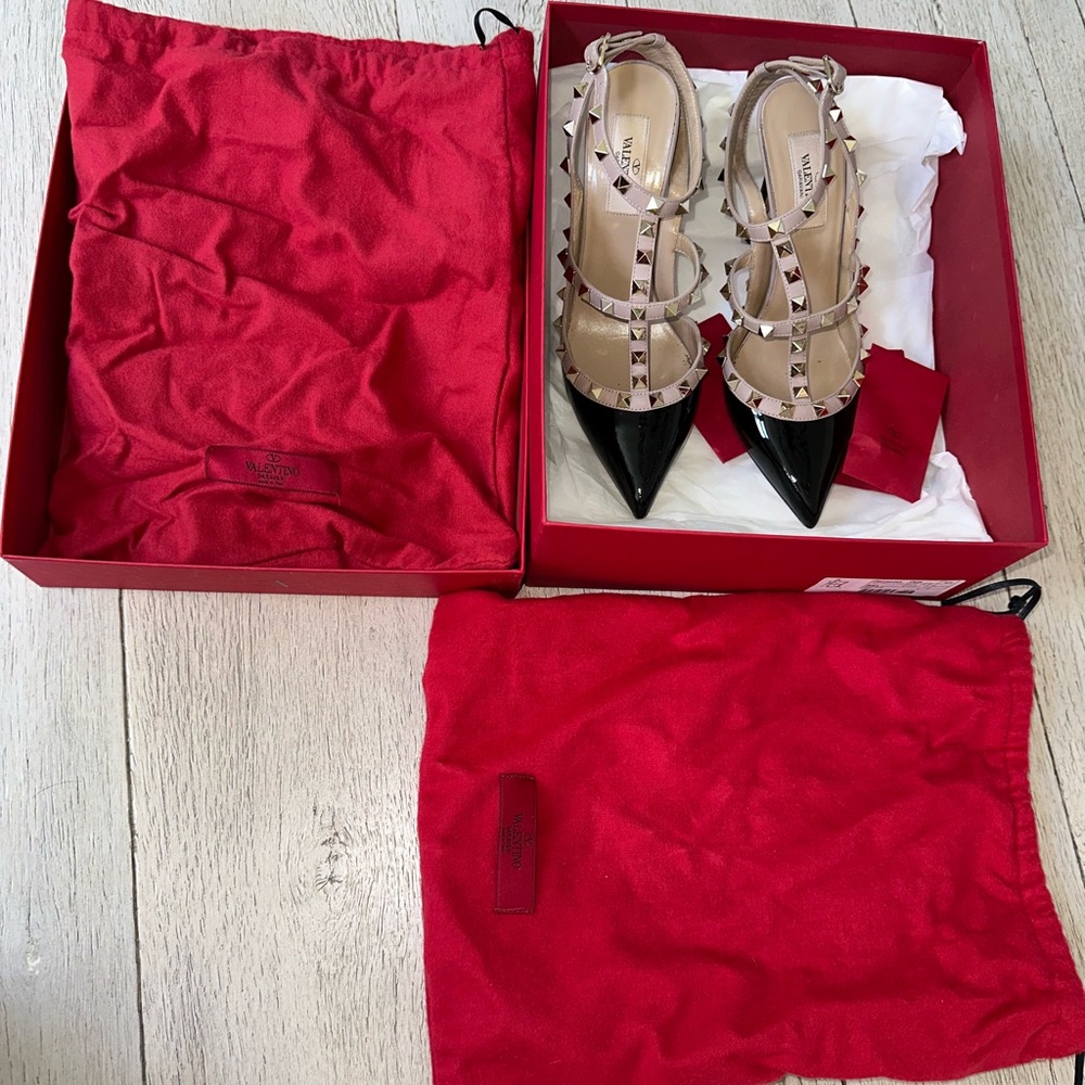 Valentino Black and Nude Rockstud Heels